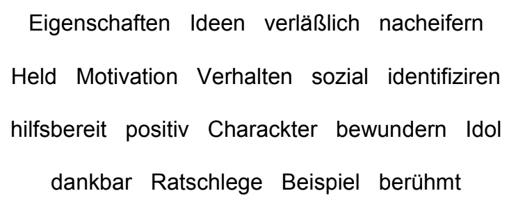 Wortsammlung mit Begriffen zu Eigenschaften, Verhalten und Vorbildern.